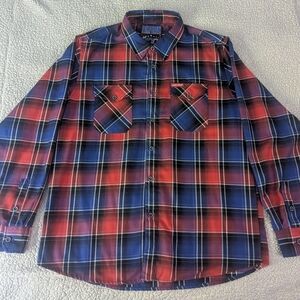 DIXXON Mens XL Travis Pastrana Flannel Red, Blue Plaid Button Down Shirt